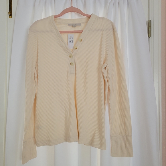NWT Loft Cream Top w/ Buttons - Picture 1 of 3